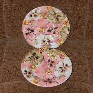Vintage TABLETOPS LIFESTYLES Pansy Blossom Hand Crafted Salad Plate Set of 2